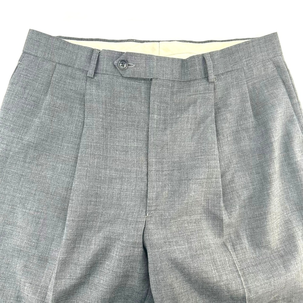 Bill Blass Mens Gray 100% Worsted Wool Pleated Dress Pants Slacks 32x31 Straight